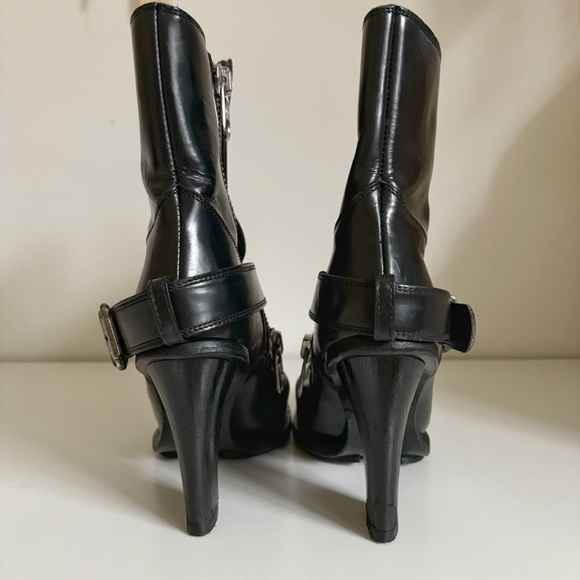 Chloe Black Calfskin Leather Grunge Moto Heel Boots 38 EU 8 US 2010s - Picture 5 of 10